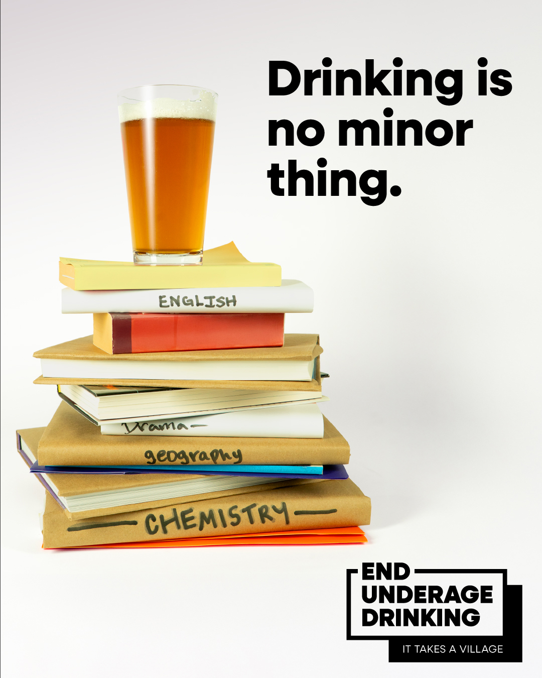 stack of books with headline 'drinking is no minor thing'